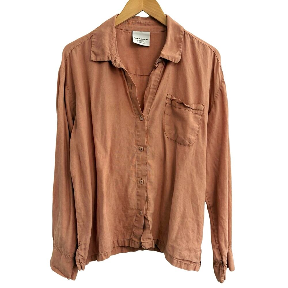 Parachute Button Down Long Sleeve Linen Top Women’s Size Medium Coastal Read